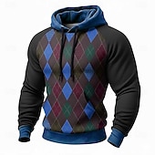 Χαμηλού Κόστους Γεωμετρικό Μοτίβο-Ανδρικά Γεωμετρικό Καρό Φούτερ με Κουκούλα Πουλόβερ Μοντέρνα Καθημερινά Μακρυμάνικο Στρογγυλή Ψηλή Λαιμόκοψη Σπίτι Streetwear Πάρτι Θαλασσί Καφέ Πράσινο του τριφυλλιού Κορδόνι Φθινόπωρο Χειμώνας