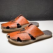 economico Sandali casual-sandali da uomo in similpelle marrone, tomaia cucita a mano, plantare comodo, stile casual rilassato, adatti per il tempo libero estivo e per l'uso interno
