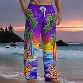 voordelige Casual herenbroek met print-Voor heren Tropische planten Tikkie Bloemen Broek Wijde broek Vrijetijdsbroek Medium Taille Hawaii Buiten Vakantie Strand Kleding Elastische tailleband met trekkoord Linnen broek met zakken Zomer