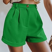 billiga Heta shorts-Dam Våffelshorts Shorts Sommarshorts Casual shorts Semester Mode Streetwear Kort Hög midja Slät Ficka Elastisk midja Komfort Mjuk Bekväm Microelastisk Utomhus Gata Helgdag Svart Grön Kaki Armégrön