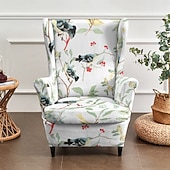 cheap Wingback Chair Cover-Wingback Chair Cover Floral Striped Geometric Printed Polyester Slipcover Full Cover Modern Foldable Fashion Korean Style Chair Protector Seat Cover Armchair Cover