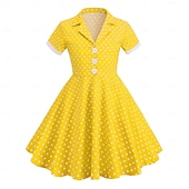 cheap Dresses-1950s Retro Vintage Rockabilly Midi Swing Dress Flare Dress Short Sleeves Polka dots Fit &amp; Flare Swing Fancy Dress Girls' Carnival Masquerade Vacation Dailywear Kid's Dress Homecoming Dresses Spring