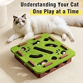 cheap Scratchers-Cat Toys Interactive Wooden Cat Puzzle Toy Intelligence Treat Puzzle Feeder Box Game Enrichment Accessories with Jingle Balls, for Indoor Kitten Adult Cat