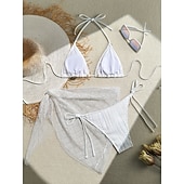 cheap 3 Pieces Bikini Set-Women's Swimwear Bikini Three Piece Skirt Swimsuit Slim Backless Vacation Beach Wear Solid Color V Neck Sleeveless Bathing Suits