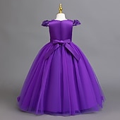 abordables Vestidos de Niña de Flores-Vestido de Niña Florista Chica Vestido formal Atuendo de boda Fiesta Boda Formal Moda Adorable Princesa Retazos Malla Color sólido Sin Mangas Cuello Barco Azul Piscina Rosa 4 años +