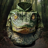 economico Stampa animale-Per uomo Coccodrillo Felpa con Cappuccio Felpa Cool Festa Manica Lunga Girocollo Abbigliamento casual alla moda Club Verde 2# Verde 3# Verde 4# Verde Coulisse Autunno Inverno progettista S M L XL XXL
