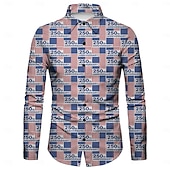  250th Anniversary USA Retro Vintage 1970s Shirt Aloha Shirt Long Sleeves Hippie Geometic Ethnic Fancy Dress Men's Masquerade 4th of July Party Independence Day Adults' Shirt