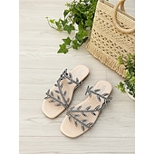 abordables Femmes-Sandales plates scintillantes à strass pour femmes, brides croisées avec anneaux d'orteils, chaussures élégantes et antidérapantes pour des vacances élégantes à la plage.