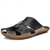 economico Sandali casual-sandali da uomo in similpelle marrone, tomaia cucita a mano, plantare comodo, stile casual rilassato, adatti per il tempo libero estivo e per l'uso interno