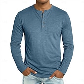 abordables camisetas basicas-Hombre Henley Shirt Tee Camiseta 100% algodón Manga Larga Color sólido Plano Un Color Moda Design Casual Botones Puro Henley Casual Diario Exterior Verano Primavera Otoño Negro Blanco Azul Marino
