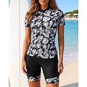 preiswerte One Pieces Rash Guards-Damen Anti UV Shirt Badeanzug 2 Teile Bedruckt Oberschenkelmitte UV Schutz Schnelltrocknend Elastisch Kurzarm Bademode Badeanzug Surfen Strand Schwimmen Sommer