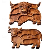 Недорогие Хранение на кухне-Деревянная доска для закусок в виде шотландской коровы, деревянное блюдо для еды в виде коровы, деревенская сервировочная доска в стиле фермерского дома, поднос для закусок, фруктов, мяса и сыра для