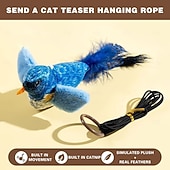 お買い得  猫用おもちゃ-鳥のさえずりが聞こえるインタラクティブな猫のおもちゃ &amp;羽ばたき、自動鳴き声 &amp;キャットニップ &amp;室内猫用のロープ、引っかき用のティーザースティック &amp;噛む、退屈しのぎのペット用品
