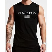 billiga Löpar-T-shirts och linnen-Herr Bokstav Träningströja Linne för jogging Gymlinne Sommar Vår Höst Ärmlös Snabb tork Kompression Fuktabsorberande Gymträning Aktiv träning Träning Svart Vit Guld Sportkläder Sportkläder