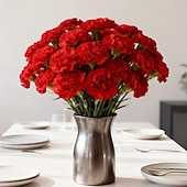 economico piante e fiori artificiali-Bouquet di 15 garofani rossi vivaci - calda composizione floreale artificiale - fiori finti per la casa, adatti per matrimoni, uffici, decorazioni natalizie, San Valentino, festa della mamma,