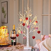 cheap Valentine's Day-Valentine's Day Decor Lighted Birch Tree with Heart Ornaments, Romantic Heart-Shaped Birch Tree Lamp, Tabletop Artificial Trees Lights for Indoor Decor, Cozy LED Mood Lighting for Home Decor