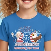  Mädchen 3D Grafik 250-jähriges Jubiläum T-Shirt Kurzarm 3D-Druck Sommer Frühling Sport Mode Streetwear Kinder 4-12 Jahre Rundhalsausschnitt Lässig Täglich Outdoor Normale Passform
