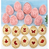 رخيصةأون عيد الفصح-مجموعة قوالب تقطيع بسكويت عيد الفصح، ١٠ قطع من قوالب ضغط البسكويت، مجموعة قوالب تقطيع بسكويت بيض عيد الفصح مع مجموعة طوابع ضغط، أدوات مطبخ، طوابع بسكويت بلاستيكية