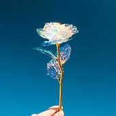 baratos Dia dos Namorados-Rosa de cristal, presente premium para o Dia dos Namorados, rosa artesanal com pétalas de cristal para um presente romântico.