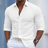 voordelige heren overhemd met knopen-Voor heren Overhemd Corduroyshirt Overhemd met knopen Zwart Wit Marineblauw blauw Paars Lange mouw Effen Strijkijzer Buiten Vakantie Button-omlaag Kleding Katoen Modieus Streetwear Klassiek Casual