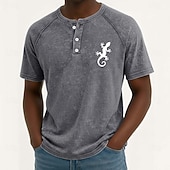 cheap Vintage&amp;Retro-Men's Vintage Washed Tee Henley Top Washed Shirt Short Sleeve Vintage Designer Casual Casual Daily Outdoor Summer Spring All Seasons Light Blue Purple Gray Henley Henley T-Shirt