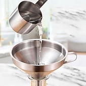 abordables Utensilios de cocina y gadgets-Juego de 6 filtros de embudo de acero inoxidable, 3 embudos de cocina nuevos de grado alimenticio con 3 coladores extraíbles, perfectos para transferir aceites líquidos, mermeladas, ingredientes secos