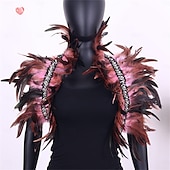 abordables Accessoires-Carnaval 2026 Accessoires de Carnaval de Rio Samba Épaulières Femme Plumes Rouges avec Bord en Strass Costume de Performance Festival Brésilien