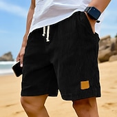 baratos Calções Estilo Casual-Homens Shorts de verão Shorts de praia Shorts casuais Shorts de veludo cotelê Com Cordão Cintura elástica Côr Sólida Conforto Respirável Comprimento do joelho Diário Ao ar livre Feriado Férias Moda