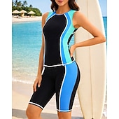 economico Surfing Tankinis &amp; Bikinis-Per donna Costume da bagno Tankini 2 pezzi Patchwork Gamba lunga fino al ginocchio Asciugatura Rapida Elastico Senza Maniche Costume da Bagno Costume da bagno Surf Immersione Spiaggia Estate