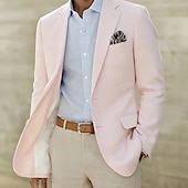 Homens Jaqueta Blazer Colar de entalhe Leve Casual Listrado Blazer de algodão seersucker Rosa Azul Céu sábio Moderno Dois botões de peito simples