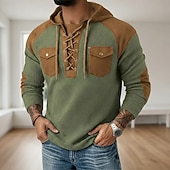 abordables Camiseta de punto gofre-Hombre Camiseta con diseño de gofre Camiseta Camisa henley gofrada Manga Larga Con Capucha cuello con cordones Otoño invierno Primavera &amp; Otoño Retazos Tradicional / Retro Casual Correa Casual Hogar