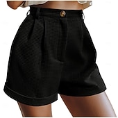 billiga Heta shorts-Dam Våffelshorts Shorts Sommarshorts Casual shorts Semester Mode Streetwear Kort Hög midja Slät Ficka Elastisk midja Komfort Mjuk Bekväm Microelastisk Utomhus Gata Helgdag Svart Grön Kaki Armégrön