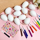 cheap Easter Eggs-25-Piece White Easter Egg Painting Kit Blank Eggs for Coloring, Includes Strings, Tools, Gem Stickers, Hanging Rope, Perfect for Adult Easter Crafts Parties, Handmade Activities, and Decorations