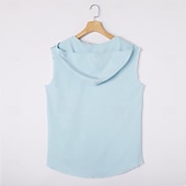 رخيصةأون تي شيرتات قطن ولين-رجالي سترة الأعلى بدون كم مع قبعة الصيف سهل موضة مصمم كاجوال مع قبعة فضفاض الأماكن المفتوحة الجمنازيوم أزرق فاتح أبيض وردي بلاشيهغ تي شيرت للرجال