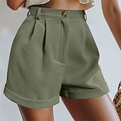 billiga Heta shorts-Dam Våffelshorts Shorts Sommarshorts Casual shorts Semester Mode Streetwear Kort Hög midja Slät Ficka Elastisk midja Komfort Mjuk Bekväm Microelastisk Utomhus Gata Helgdag Svart Grön Kaki Armégrön