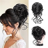 halpa Nutturat-sotkuiset nutturaosat naisille, tekonutturanpidennykset, klipsiponinhäntä, luonnolliset hiuspidennykset, hiuslisäkkeet naisille (ruskea sekoitus, luonnonvaalea)