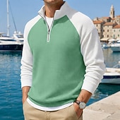 billige Klassisk poloskjorte for menn-Herre Vaffel poloskjorter Polo Avslappet Formell Båndet krage Langermet Mote Helfarge Med Tekstur Fargeblokk Knapper Vår Høst Vår &amp; Vinter Normal Svart Lysegrønn Navyblå Lilla Mørkeblå Grå Vaffel