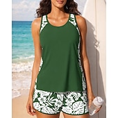  نسائي تانكيني مكشكش ثوب السباحة قطعتين ورد حماية UV مطاط بدون كم ملابس السباحة تزلج على الماء غوص سباحة الصيف