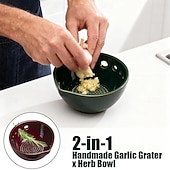 cheap Event &amp; Party Supplies-Handmade Garlic Grater Herb Bowl, 2 in 1 Pottery Herb Stripper Bowl with 5 Holes, Multi-Functional Herbs Stripping Bowls with Built-in Garlic Grater for Home Kitchen Preparation