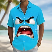 economico Modello 3D-Per uomo Illusione ottica Fantasia "Cartone 3D" Faccia arrabbiata Camicia Camicia con Bottoni Manica Corta Divertente Quotidiano Vacanza Estate Primavera Collo ripiegato Stampa 3D camicie con colletto