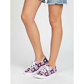  Women's Red Blue Patriotic Lace-Up Sneakers – Star & Stripe Print Casual Shoes for Independence Day Parade, National Celebrations, United States Anniversary, Walking & Streetwear