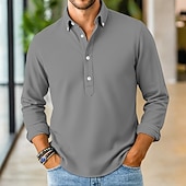 abordables Chemises Popover pour Hommes-Homme Chemise Chemise popover Chemise boutonnée Chemise Décontractée bleu marine manche longue Uni Boutonné Sous Patte Occasionnel Extérieur Boutons Vêtement Tenue Neutre Mode Quotidien Occasionnel