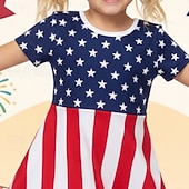  Mädchen' 3D Grafik Gestreift Sterne Kleid Kurzarm 3D-Druck Sommer Frühling Täglich Urlaub Party Niedlich Basic Lässig Kinder 4-12 Jahre Freizeitkleid A Linie Kleid Knielang Normale Passform