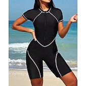 halpa One Pieces Rash Guards-Naisten Vakio Ihottumissuoja One Pieces -ihottumasuojat Uimapuku Värien estäminen Sulkea jnk vetoketju UV suoja Elastinen Lyhythihainen Uima-asut Kokopuku Lainelautailu Sukellus Uinti Kesä