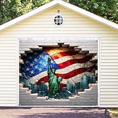 cheap 250th Anniversary-U.S. 250th Anniversary Garage Door Cover 3D Optical Illusion Print Statue of Liberty with America Flag Patriotic Decor for Semiquincentennial Celebration 4th of July Independence Day