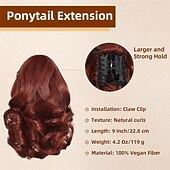 economico Code-Extension per coda di cavallo rossa, extension per coda di cavallo con clip a artiglio da 9 pollici, pezzi di capelli per coda di cavallo ondulata sintetica morbida naturale per donne