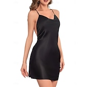 voordelige Nachthemden en slaapshirts voor dames-Dames Nachtjapon Casual Comfortabel Heldere kleur Kant Blote rug Dagelijks Huis Mouwloos hihnat Zwart Wit Blozend Roze Rood Groen Zomer Lente Normale pasvorm