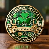  מטבע מזל ליום פטריק הקדוש תלתן ירוק להנצחה &עיצוב פרסה, אסימון מזל טוב אירי, מזכרת לחגיגת ה-17 במרץ