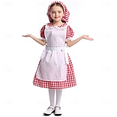  250º Aniversário EUA século 19 década de 1800 Vestido Pradaria Conjunto de touca e avental Mangas curtas Garota Pioneira Colonial Pioneiro Guerra Revolucionária Xadrez / Guingão Fantasia Para Meninas