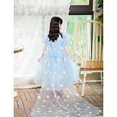 cheap Girl's Dress Up Costumes-Book Week 2026 Princess Fairytale Moana Dress Kid's Carnival Children's Day New Year Festival Holiday Girls' Dress Solid Color Short Sleeve Casual Party Fashion Cute Polyester Summer 4 years+ Blue